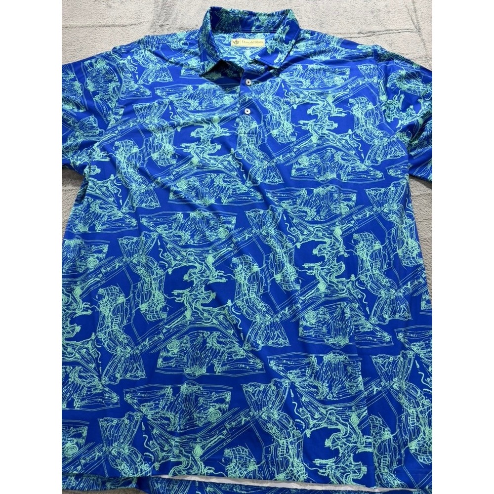 Donald Ross Polo Shirt Mens XXL Blue Golf Print Performance Short Sleeve - Picture 3 of 11